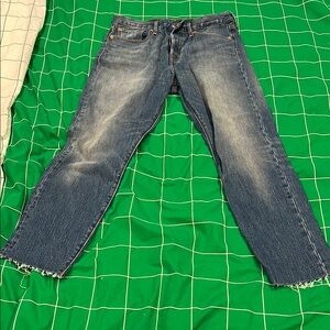 Levi's Blue Straight Leg Jeans with Raw Hem